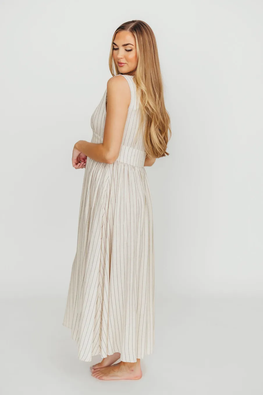New Worth Collective Pippy Button Down Maxi Dress in Natural/Black - Nursing Friendly