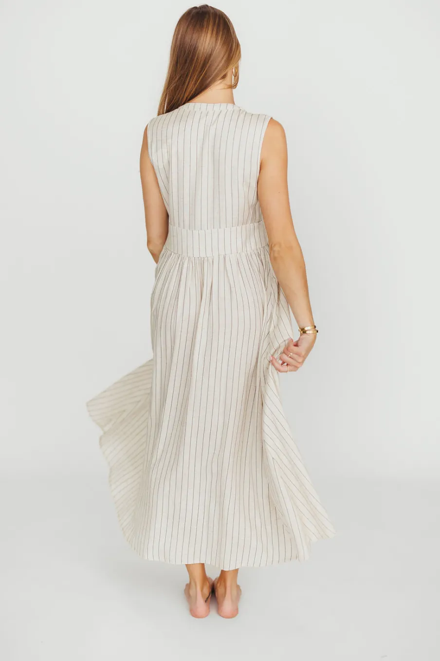 New Worth Collective Pippy Button Down Maxi Dress in Natural/Black - Nursing Friendly