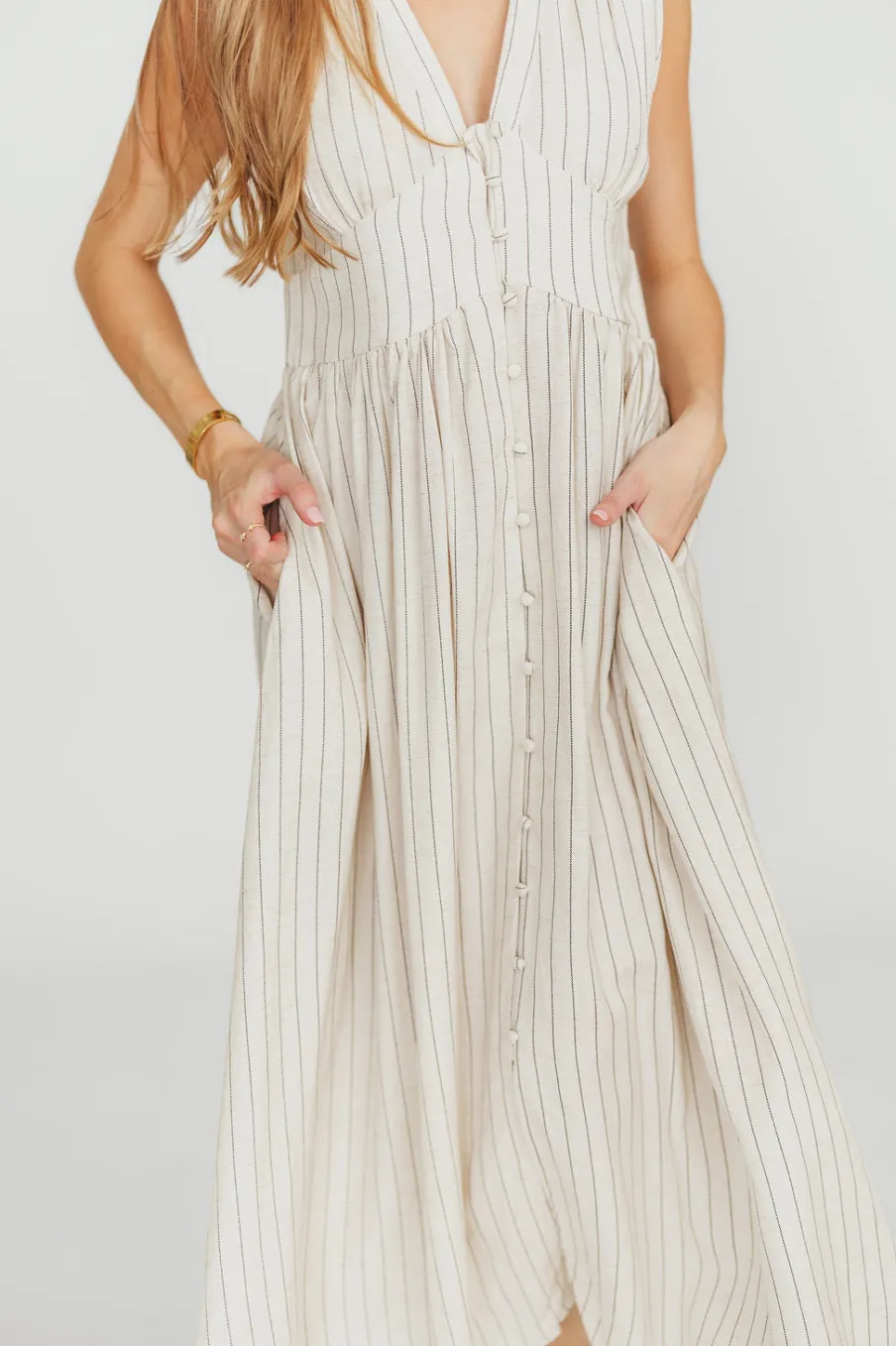 New Worth Collective Pippy Button Down Maxi Dress in Natural/Black - Nursing Friendly