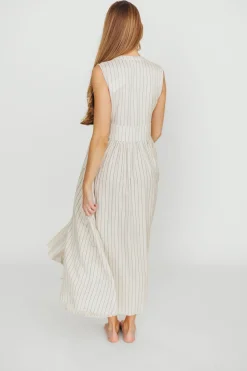 New Worth Collective Pippy Button Down Maxi Dress in Natural/Black - Nursing Friendly