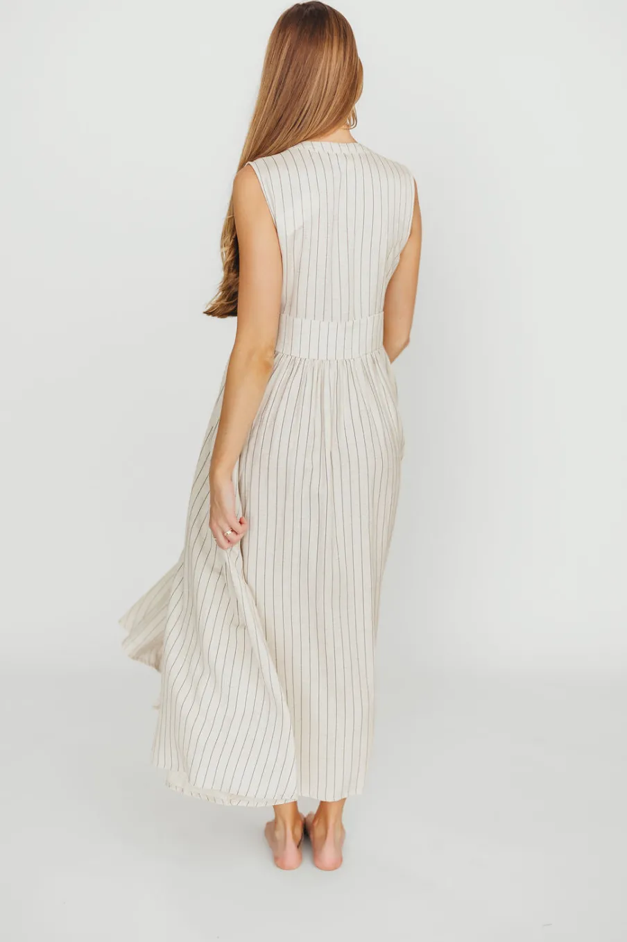 New Worth Collective Pippy Button Down Maxi Dress in Natural/Black - Nursing Friendly