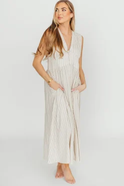 New Worth Collective Pippy Button Down Maxi Dress in Natural/Black - Nursing Friendly