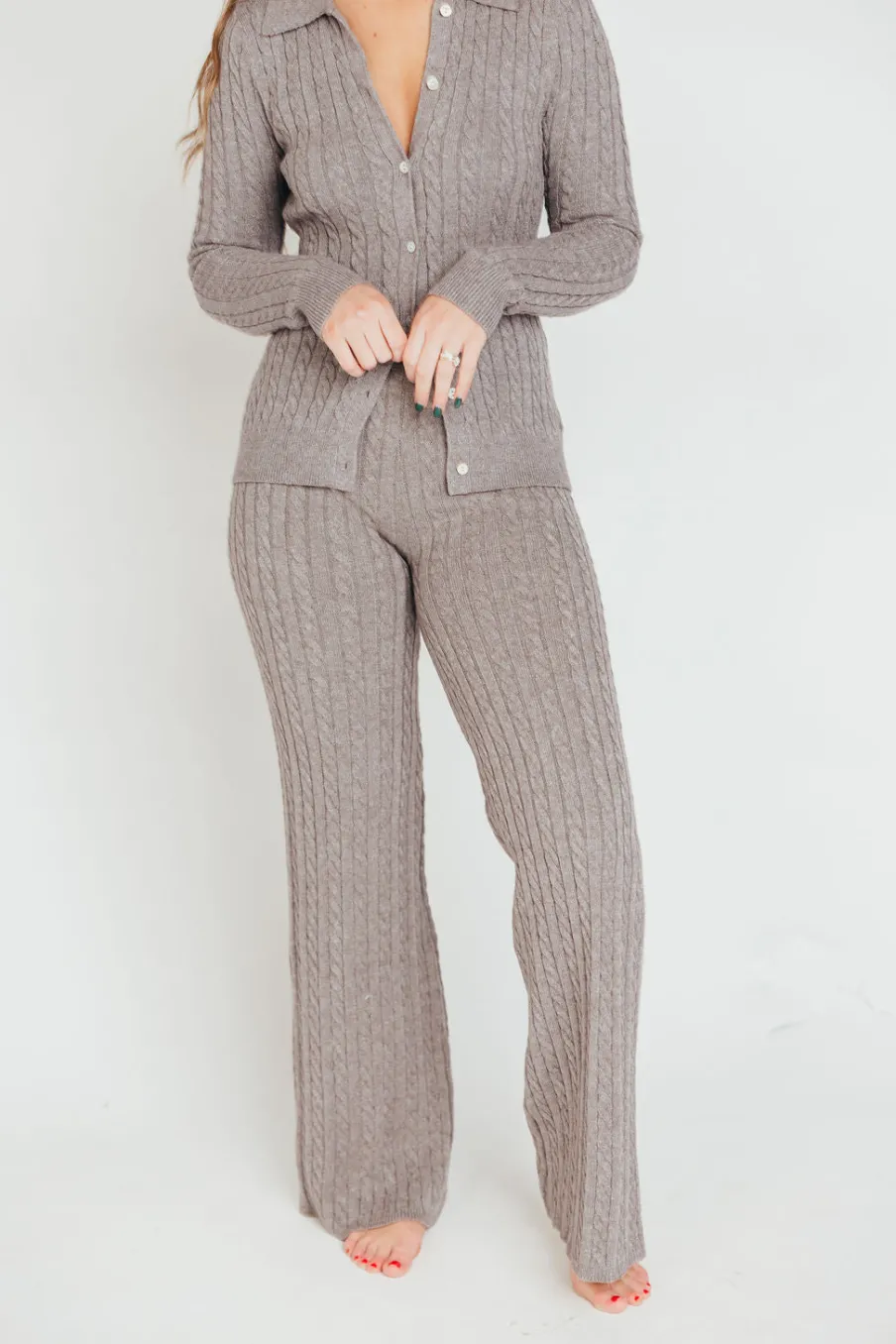 Online Worth Collective Premium Willow Cable Knit Pants in Greige