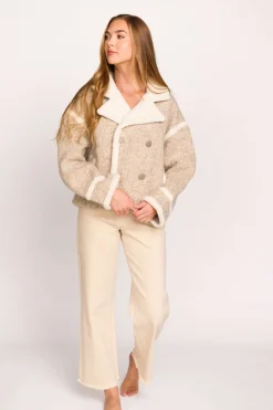 Outlet Worth Collective Presley Mixed Color Mini Pompom Jacket in Beige Combo