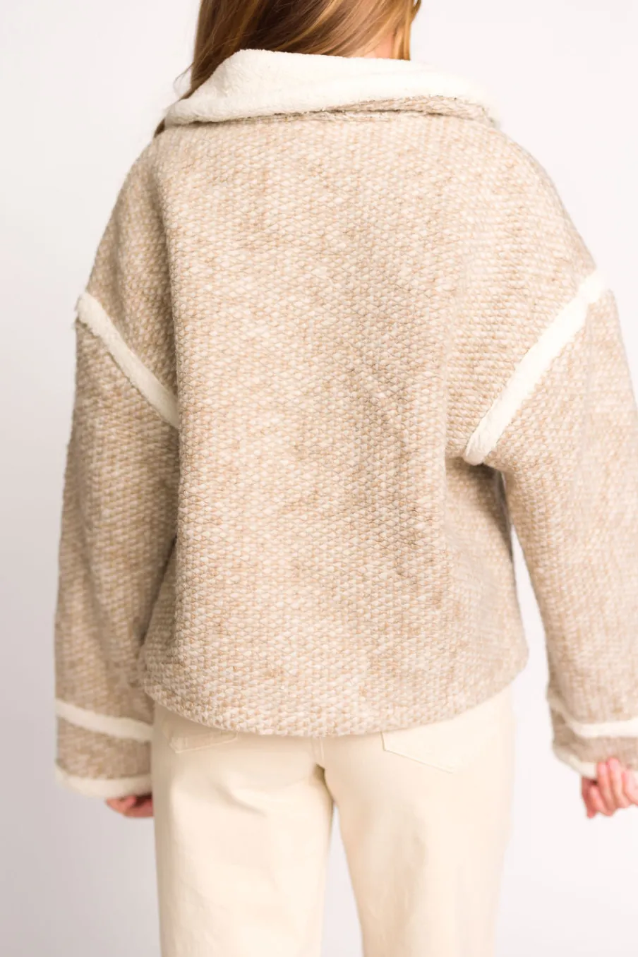 Outlet Worth Collective Presley Mixed Color Mini Pompom Jacket in Beige Combo
