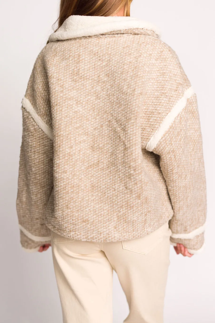 Outlet Worth Collective Presley Mixed Color Mini Pompom Jacket in Beige Combo