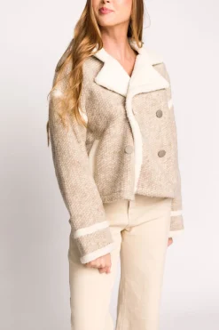 Outlet Worth Collective Presley Mixed Color Mini Pompom Jacket in Beige Combo