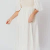 Best Worth Collective Raina Combination Midi Dress with Puff Sleeves in Natural - Bump Frien