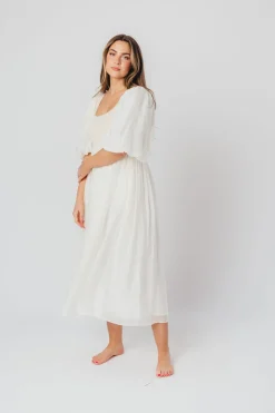 Best Worth Collective Raina Combination Midi Dress with Puff Sleeves in Natural - Bump Frien