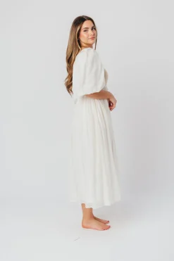Best Worth Collective Raina Combination Midi Dress with Puff Sleeves in Natural - Bump Frien