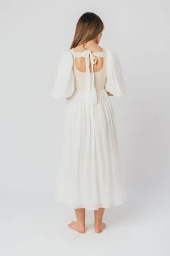 Best Worth Collective Raina Combination Midi Dress with Puff Sleeves in Natural - Bump Frien