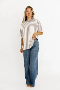 Online Worth Collective Reagan Oversized Striped T-Shirt in Cream