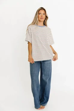 Online Worth Collective Reagan Oversized Striped T-Shirt in Cream