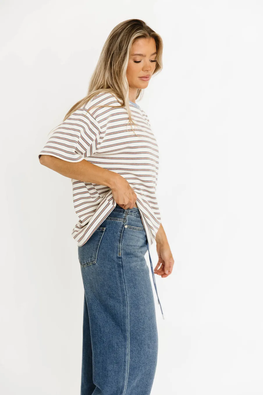 Online Worth Collective Reagan Oversized Striped T-Shirt in Cream