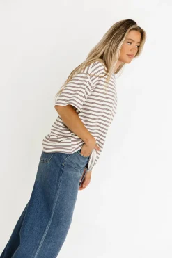 Online Worth Collective Reagan Oversized Striped T-Shirt in Cream