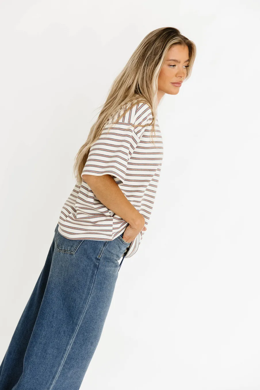 Online Worth Collective Reagan Oversized Striped T-Shirt in Cream