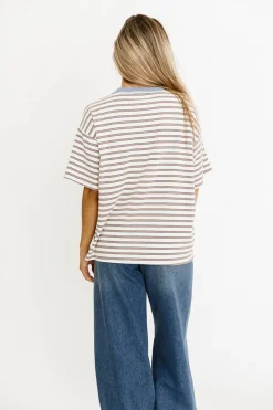 Online Worth Collective Reagan Oversized Striped T-Shirt in Cream