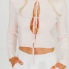 New Worth Collective Rebecca Tie Front Cardigan with Scallop Hem in Baby Pink