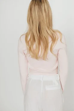New Worth Collective Rebecca Tie Front Cardigan with Scallop Hem in Baby Pink