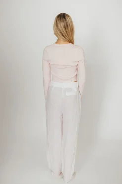 New Worth Collective Rebecca Tie Front Cardigan with Scallop Hem in Baby Pink