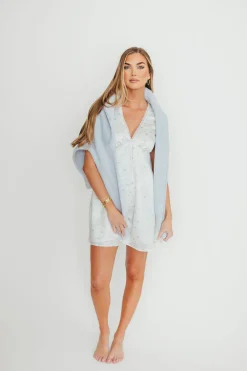 Fashion Worth Collective Reign Lace Trim Slip Dress in White/Blue Floral