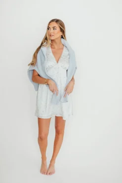 Fashion Worth Collective Reign Lace Trim Slip Dress in White/Blue Floral