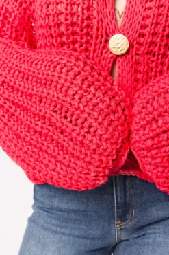 New Worth Collective Reina Chunky Knit Cardigan in Red