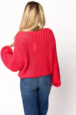 New Worth Collective Reina Chunky Knit Cardigan in Red