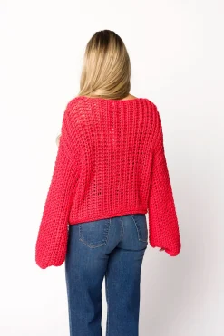 New Worth Collective Reina Chunky Knit Cardigan in Red