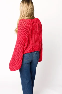 New Worth Collective Reina Chunky Knit Cardigan in Red