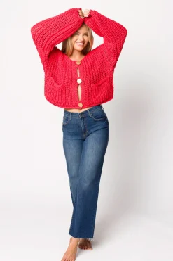 New Worth Collective Reina Chunky Knit Cardigan in Red