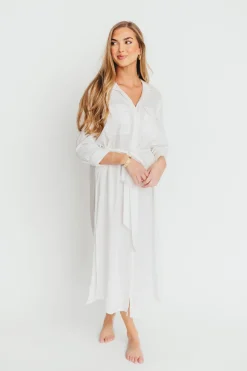 Fashion Worth Collective Rhea Belted Maxi Shirt Dress in White - Nursing Friendly