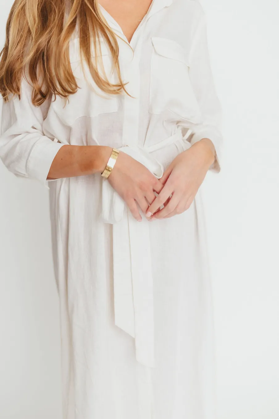 Fashion Worth Collective Rhea Belted Maxi Shirt Dress in White - Nursing Friendly