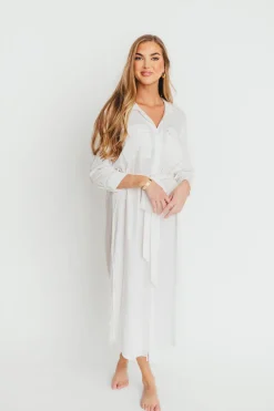 Fashion Worth Collective Rhea Belted Maxi Shirt Dress in White - Nursing Friendly