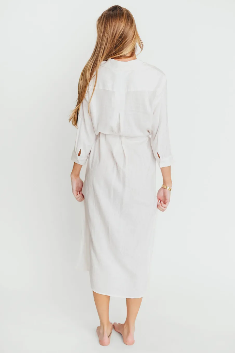 Fashion Worth Collective Rhea Belted Maxi Shirt Dress in White - Nursing Friendly