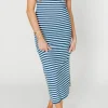 Online Worth Collective Rhode Striped Bodycon Midi Dress in Ivory/Navy