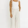 Online Worth Collective Ria Lightweight High Rise Pleated Wide Leg Pants in Oatmeal White