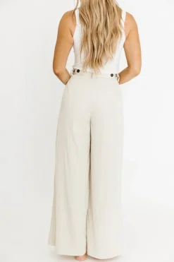 Online Worth Collective Ria Lightweight High Rise Pleated Wide Leg Pants in Oatmeal White