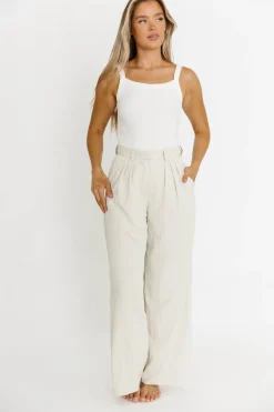 Online Worth Collective Ria Lightweight High Rise Pleated Wide Leg Pants in Oatmeal White