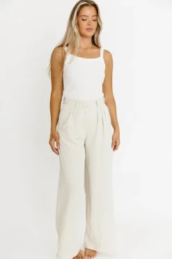 Online Worth Collective Ria Lightweight High Rise Pleated Wide Leg Pants in Oatmeal White
