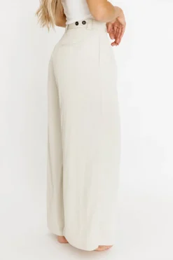 Online Worth Collective Ria Lightweight High Rise Pleated Wide Leg Pants in Oatmeal White