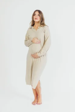 Sale Worth Collective Riley Lightweight Long Sleeve Maxi Dress in Natural - Bump Friendly