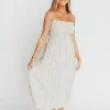 New Worth Collective Riley Striped Linen Midi Dress in Ivory
