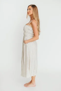 New Worth Collective Riley Striped Linen Midi Dress in Ivory