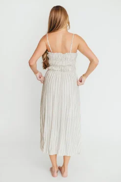 New Worth Collective Riley Striped Linen Midi Dress in Ivory