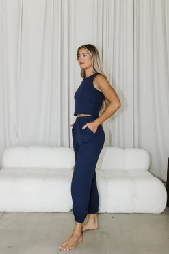 Clearance Worth Collective Rinna Tank and Jogger Knit Set in Navy