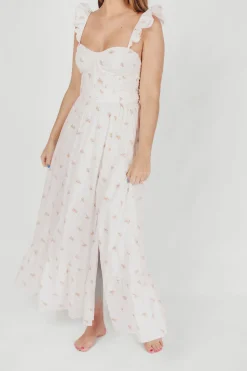 Outlet Worth Collective Rosamund Bustier-Style Maxi Dress in White/Orange Floral - Inclusive S