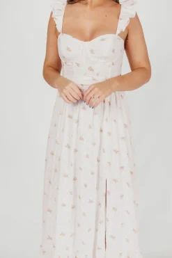 Outlet Worth Collective Rosamund Bustier-Style Maxi Dress in White/Orange Floral - Inclusive S