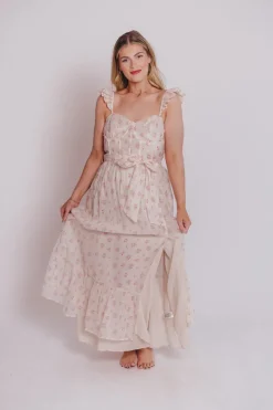 Online Worth Collective Rosamund Bustier-Style Maxi Dress in Blush Pink Floral - Inclusive Siz