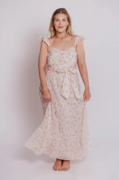 Online Worth Collective Rosamund Bustier-Style Maxi Dress in Blush Pink Floral - Inclusive Siz